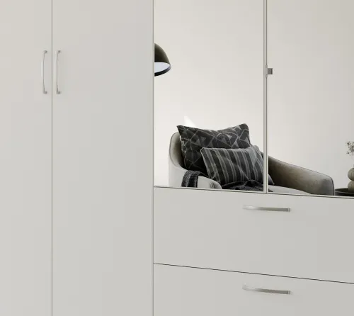Kleiderschrank Drehtürenschrank Quadra-Spin | 4-türig | mit Spiegeltüren | alpinweiß | 181x210 | Griff Pure