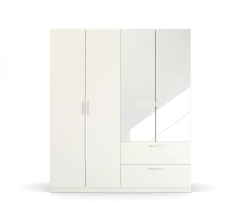 Kleiderschrank Drehtürenschrank Quadra-Spin | 4-türig | mit Spiegeltüren & Schubkästen | alpinweiß | 181x210 | Griff Pure