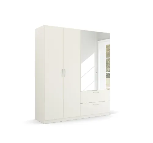 Kleiderschrank Drehtürenschrank Quadra-Spin | 4-türig | mit Spiegeltüren & Schubkästen | alpinweiß | 181x210 | Griff Pure