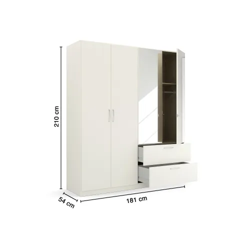 Kleiderschrank Drehtürenschrank Quadra-Spin | 4-türig | mit Spiegeltüren & Schubkästen | alpinweiß | 181x210 | Griff Pure