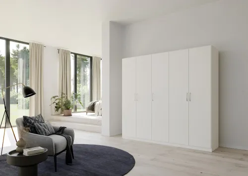 Kleiderschrank Drehtürenschrank Quadra-Spin | 5-türig | alpinweiß | 226x210 | Griff Pure