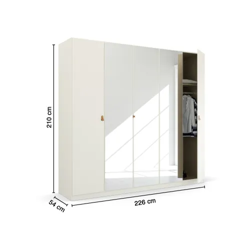 Kleiderschrank Drehtürenschrank Quadra-Spin | 5-türig | mit Spiegeltüren | alpinweiß | 226x210 Homey