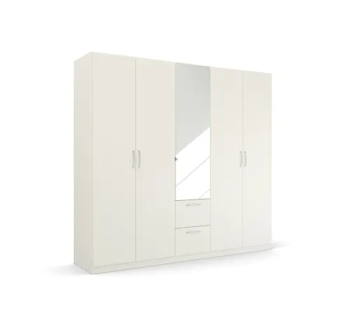 Kleiderschrank Drehtürenschrank Quadra-Spin | 5-türig | mit Spiegeltüren & Schubkästen | alpinweiß | 226x210 | Griff Pure