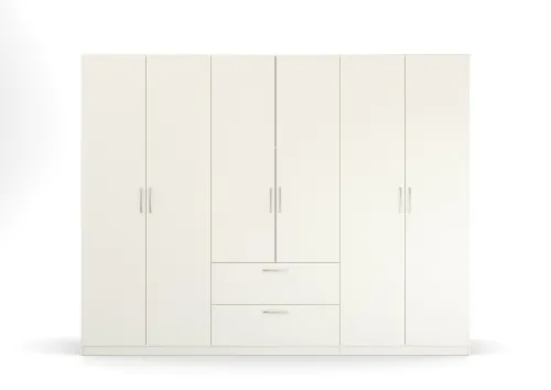 Kleiderschrank Drehtürenschrank Quadra-Spin | 6-türig | mit Schubkästen | alpinweiß | 271x210 | Griff Pure