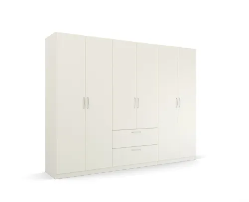 Kleiderschrank Drehtürenschrank Quadra-Spin | 6-türig | mit Schubkästen | alpinweiß | 271x210 | Griff Pure