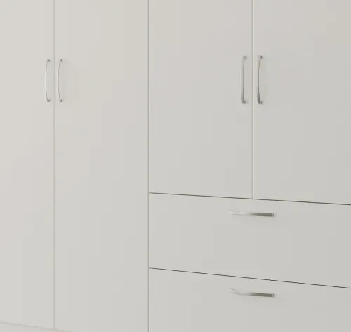 Kleiderschrank Drehtürenschrank Quadra-Spin | 6-türig | mit Schubkästen | alpinweiß | 271x210 | Griff Pure