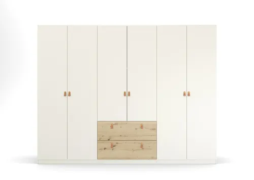 Kleiderschrank Drehtürenschrank Quadra-Spin | 6-türig | mit Schubkästen | alpinweiß / Eiche Artisan | 271x210 | Griff Homey