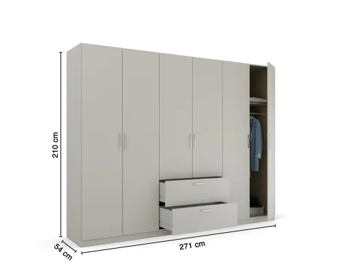 Kleiderschrank Drehtürenschrank Quadra-Spin | 6-türig | mit Schubkästen | seidengrau | 271x210 | Griff Pure