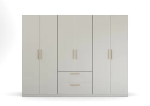 Kleiderschrank Drehtürenschrank Quadra-Spin | 6-türig | mit Schubkästen | seidengrau | 271x210 | Griff Skandi