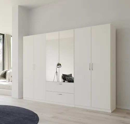 Kleiderschrank Drehtürenschrank Quadra-Spin | mit Spiegeltüren & Schubkästen | alpinweiß | Griff