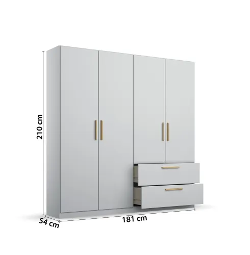 Kleiderschrank Drehtürenschrank Skandi | 4-türig | mit Schubkästen | seidengrau | 181x210