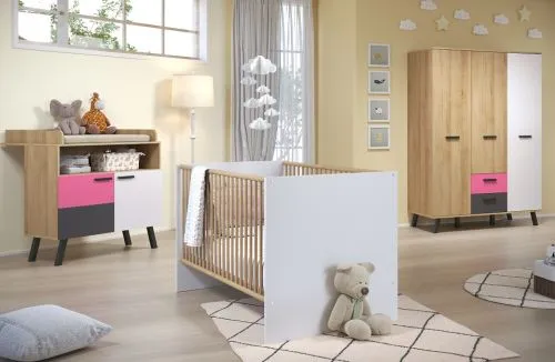 Kleiderschrank Mats Color | 3-türig | Bianco Buche / blau oder rosa