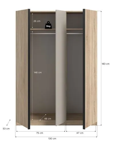 Kleiderschrank Oakland | mit 3 Türen | Sonoma Eiche