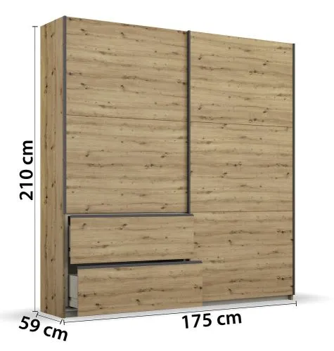 Kleiderschrank Schwebetürenschrank Sevilla | 2-türig | Eiche Artisan / grau metallic | verschiedene Größen