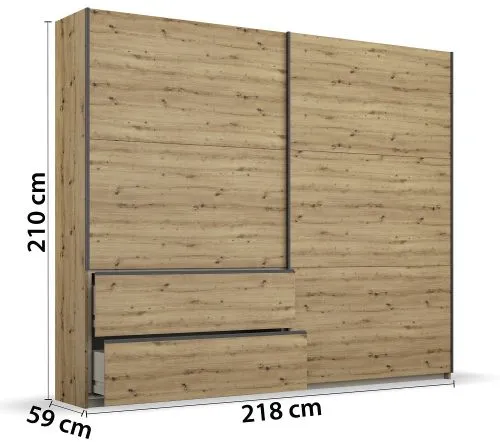 Kleiderschrank Schwebetürenschrank Sevilla | 2-türig | Eiche Artisan / grau metallic | verschiedene Größen