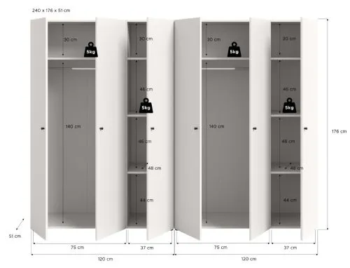 Kleiderschrank set Darwin | 2-teilig | mit 3 Türen | weiß