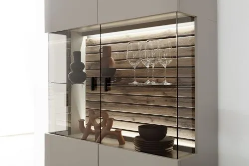 Kombi-Vitrine Lüttich | Basalt / Wotan Eiche | optional LED Beleuchtung