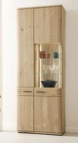 Kombi-Vitrine Salvador | Balkeneiche Bianco | LED Beleuchtung