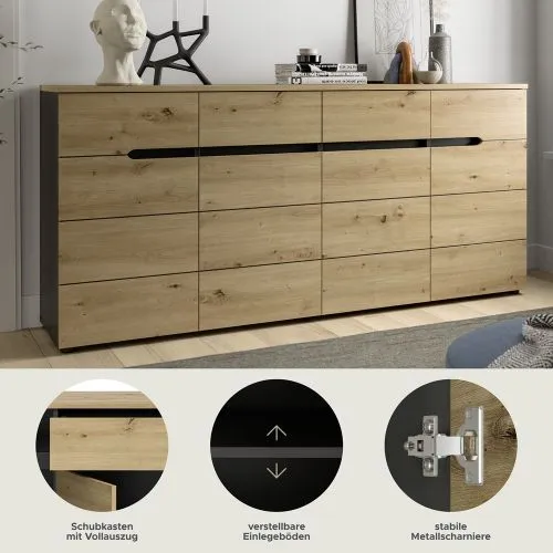 Kommode Canu 1 | Basalt grau / Artisan Eiche