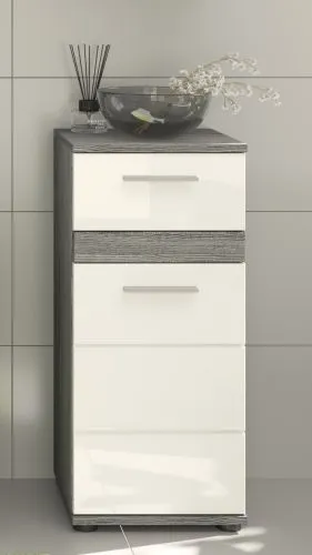 Kommode Unterschrank Blake | weiß Hochglanz / Rauchsilber