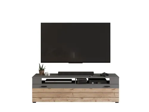 Lowboard TV-Board Freno | grau matt / Nox Oak | mit 2er Set LED Unterbauspot