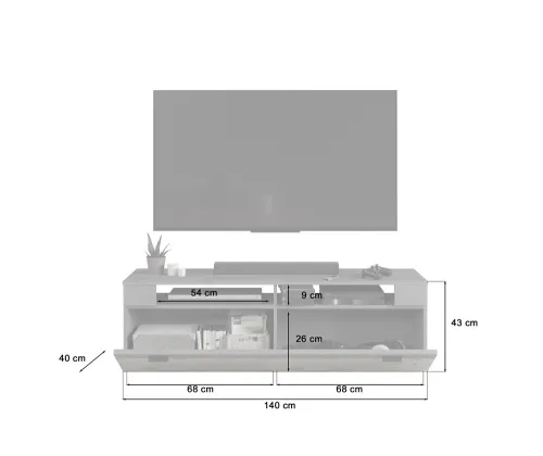 Lowboard TV-Board Freno | grau matt / Nox Oak | mit 2er Set LED Unterbauspot