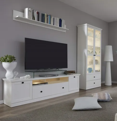 Lowboard TV-Unterteil Baxter | Landhausstil | weiß | mit 2er Set LED Unterbauspots