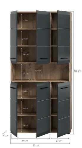 Mehrzweckschrank Ice | Nox Oak / schwarz matt