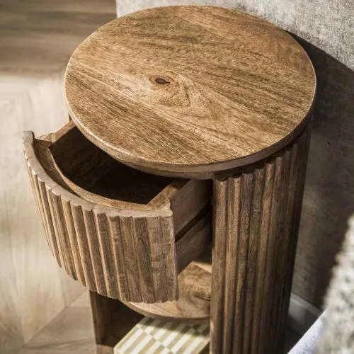 Nachttisch Talga | mit Schubkasten | Mangoholz massiv | sandfarbe