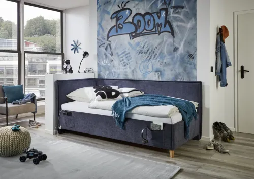 Polsterbett Fun | dunkelblau | 140 x 200 cm | mit Rückenteil | ohne Bettkasten | ohne Matratze