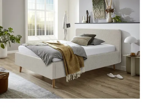 Polsterbett Mattis | beige Flausch | 160 x 200 cm | mit Lattenrost & Bettkasten