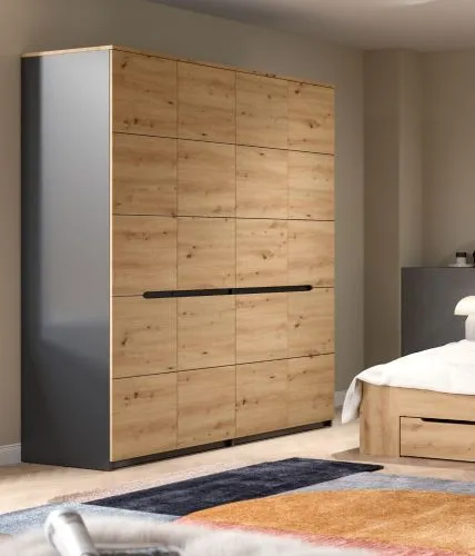 Schlafzimmer-Set Canu (L) | mit Kleiderschrank | artisan / Basalt grau | 4-teilig