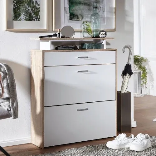 Schuhschrank Igo | mit Klappen | Sonoma / Weiß