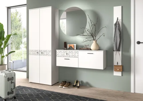Schuhschrank/Hängeschrank Prisma | weiß / weiß Hochglanz
