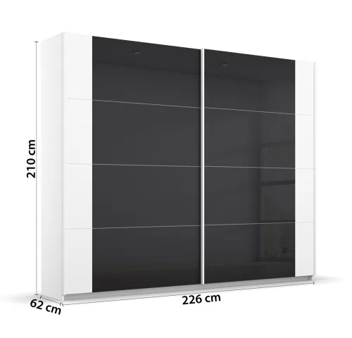 Schwebetürenschrank Artemis | mit Glastüren | alpinweiß / basalt grau | 226 x 210 x 62 cm