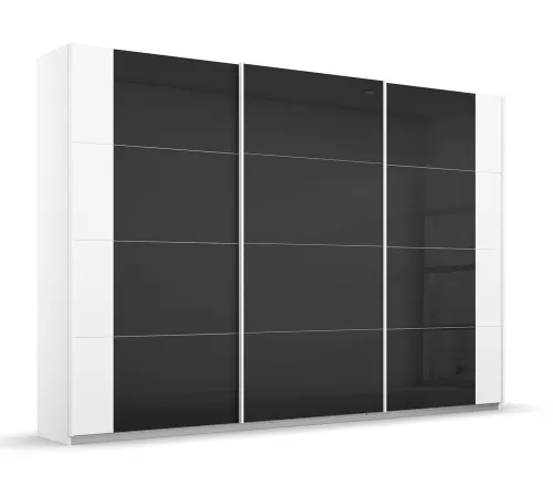 Schwebetürenschrank Artemis | mit Glastüren | alpinweiß / basalt grau | 271 x 210 x 62 cm