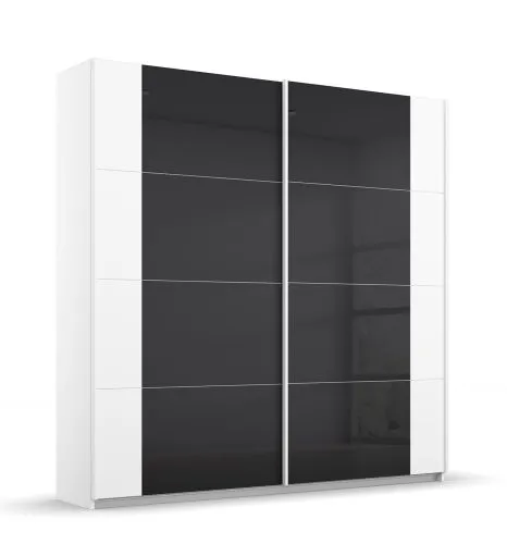 Schwebetürenschrank Artemis | mit Glastüren | alpinweiß / basalt grau | verschiedene Größe