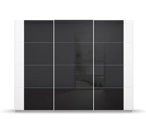 Schwebetürenschrank Artemis | mit Glastüren | alpinweiß / basalt grau | verschiedene Größe
