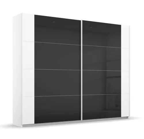 Schwebetürenschrank Artemis | mit Glastüren | alpinweiß / basalt grau | verschiedene Größe