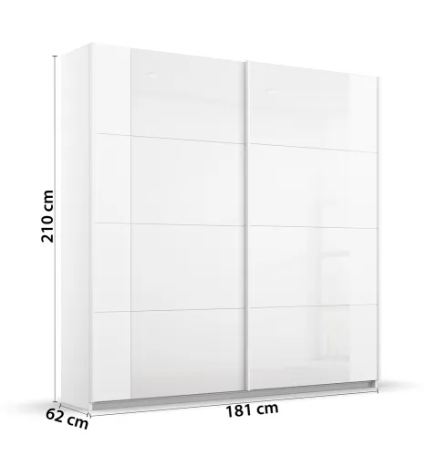 Schwebetürenschrank Artemis | mit Glastüren | alpinweiß / weiß | 181 x 210 x 62 cm