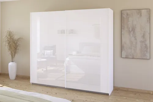 Schwebetürenschrank Artemis | mit Glastüren | alpinweiß / weiß | verschiedene größen
