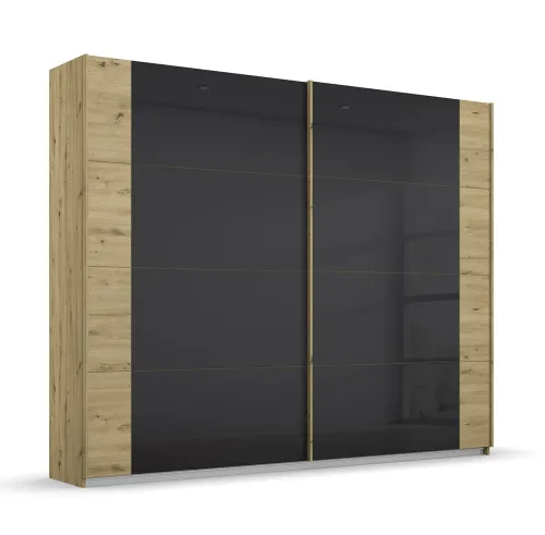 Schwebetürenschrank Artemis | mit Glastüren | Eiche Artisan / basalt grau | verschiedene Größe