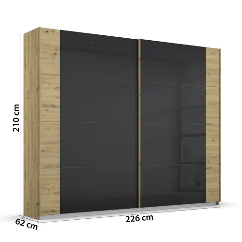 Schwebetürenschrank Artemis | mit Glastüren | Eiche Artisan / basalt grau | verschiedene Größe