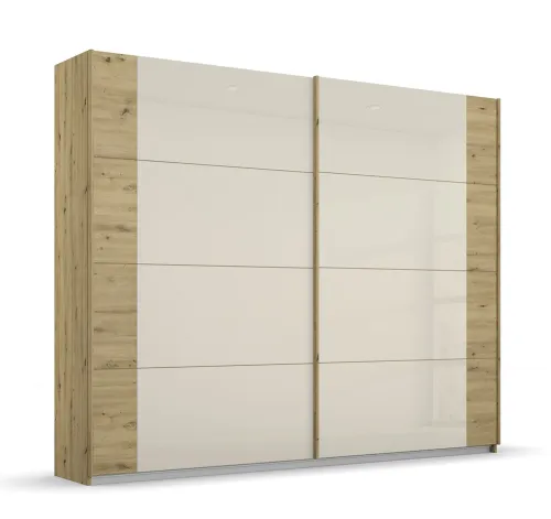 Schwebetürenschrank Artemis mit Glastüren | Eiche Artisan / champagner | 226 x 210 x 62 cm