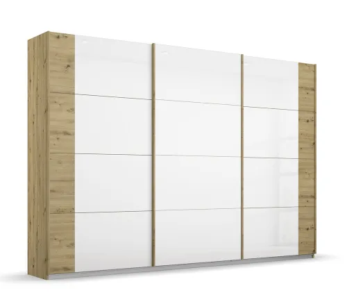 Schwebetürenschrank Artemis | mit Glastüren | Eiche Artisan / weiß | 271 x 210 x 62 cm