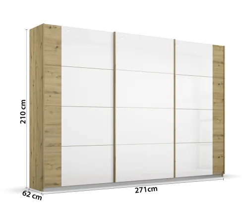 Schwebetürenschrank Artemis | mit Glastüren | Eiche Artisan / weiß | 271 x 210 x 62 cm