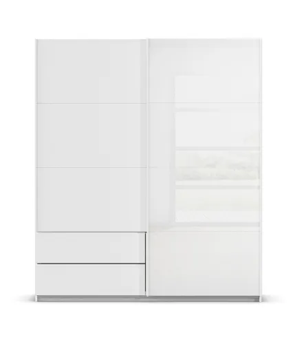 Schwebetürenschrank Elara mit Glas | alpinweiß / weiß | 181 x 210 x 62 cm
