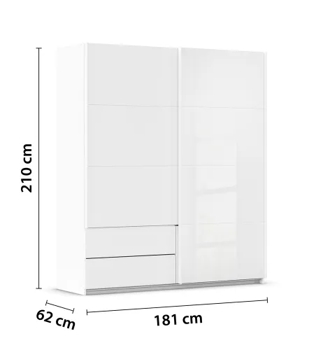 Schwebetürenschrank Elara mit Glas | alpinweiß / weiß | 181 x 210 x 62 cm