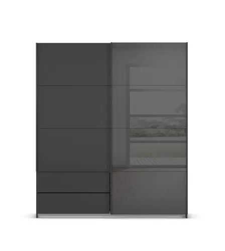 Schwebetürenschrank Elara mit Glas | grau metallic / basalt grau | verschiedene Größe