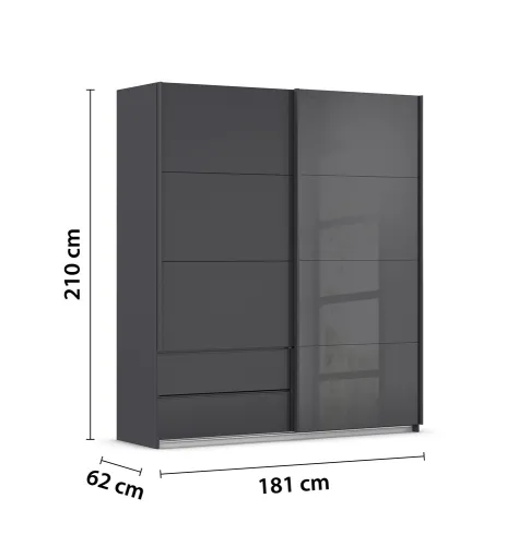 Schwebetürenschrank Elara mit Glas | grau metallic / basalt grau | verschiedene Größe